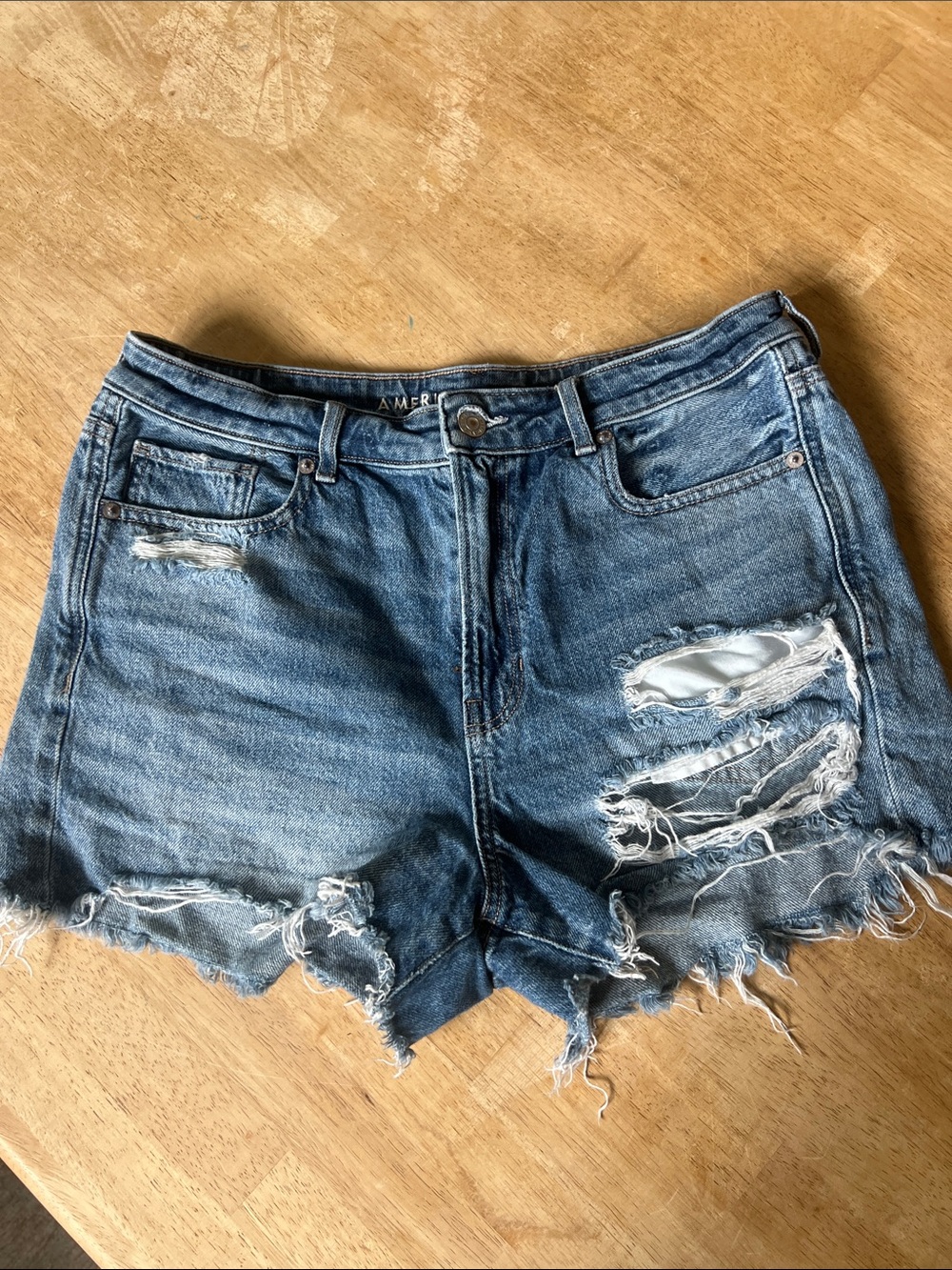American Eagle Outfitters Blue Distressed High-Rise Jean Shorts